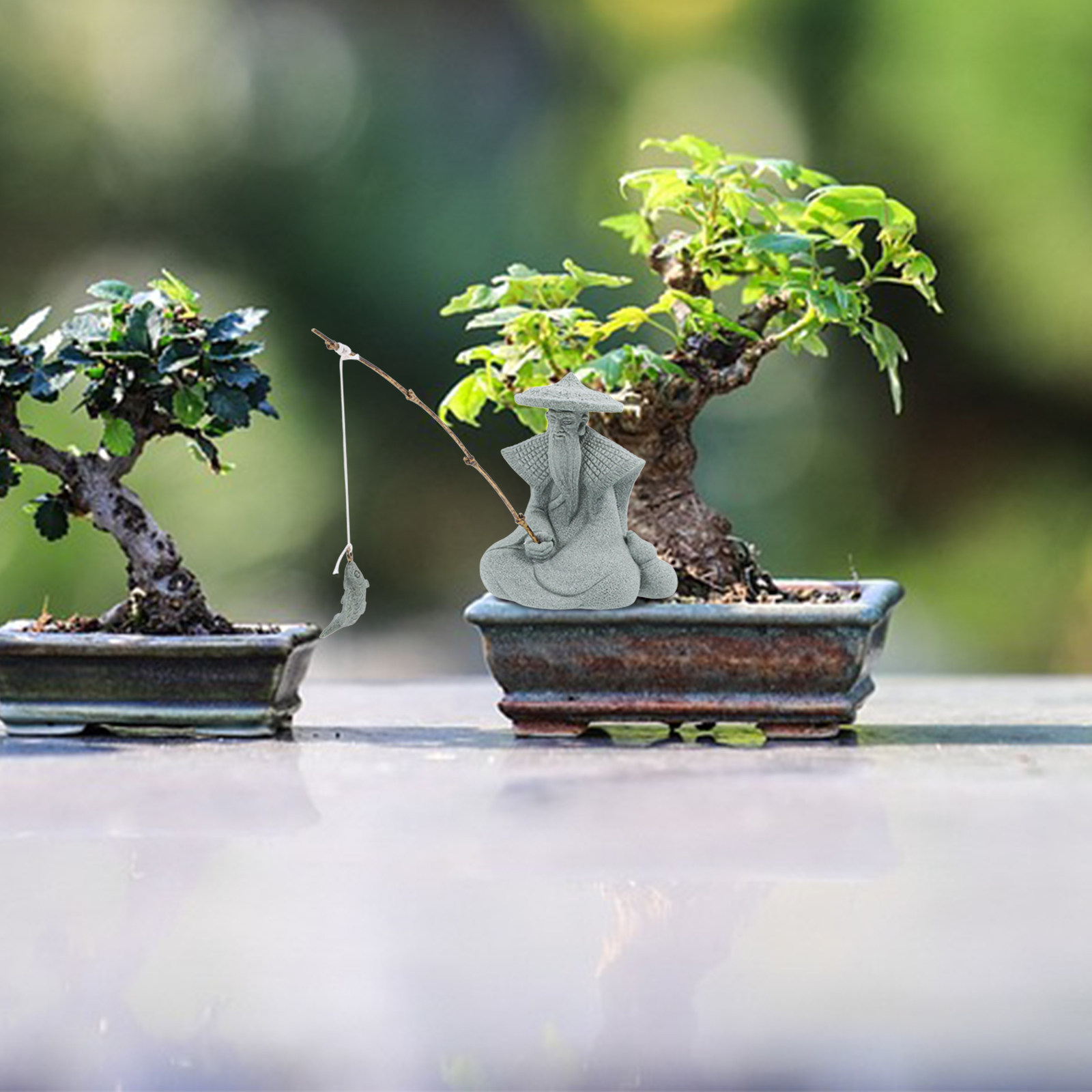 Estátua de Pescador em Resina, - Bonsai Garden Display avaliação e preço